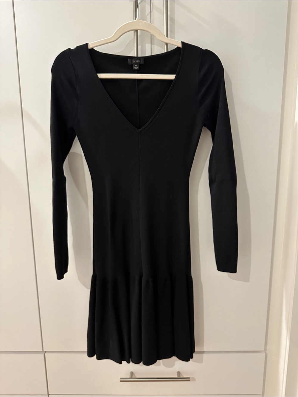 Worn once. J. Crew Black Long-Sleeve V-Neck Knit Drop-Waist Dress